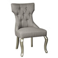 Office Chairs Polyester Upholstered Wooden Dining Side Chair with Cabriole Legs, Set of Two, Silver Benzara