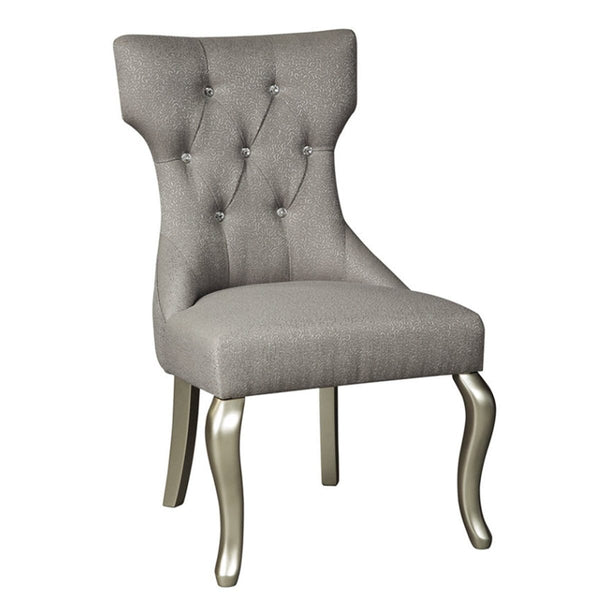 Office Chairs Polyester Upholstered Wooden Dining Side Chair with Cabriole Legs, Set of Two, Silver Benzara