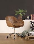 Office Chairs Tufted Leatherette Swivel Office Chair with Adjustable Height, Brown and Silver Benzara
