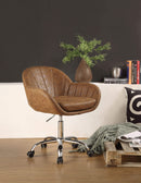 Office Chairs Tufted Leatherette Swivel Office Chair with Adjustable Height, Brown and Silver Benzara