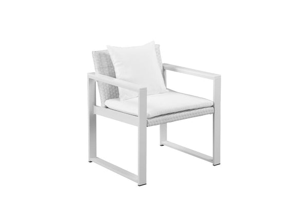 Upholstered Aluminum Cushioned Chair with Rattan, White