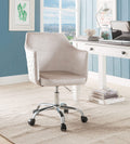 Office Chairs Velvet Upholstered  Swivel Office Chair with Adjustable Height and Metal Base, Beige and Silver Benzara