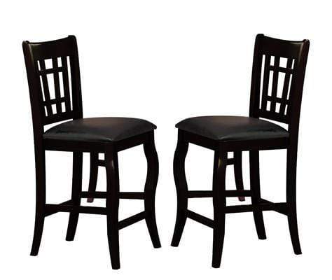 Wooden Counter Height Chair With Designer Back, Set of 2, Black