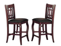 Wooden Counter Height Chair With Designer Back, Set of 2, Cherry Brown