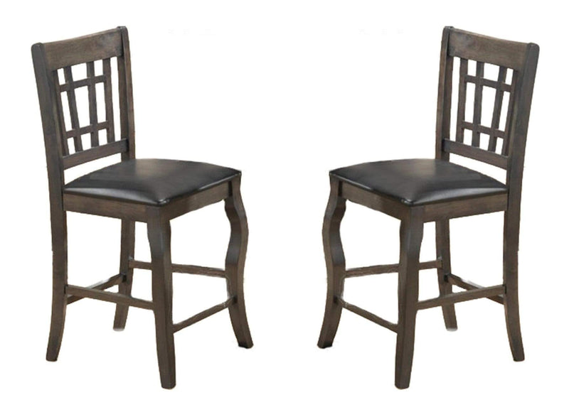 Office Chairs Wooden Counter Height Chair With Designer Back, Set of 2, Gray Benzara