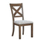 Wooden Dining Side Chair with Polyester Seat and X Back Support, Set of Two, Brown and Beige