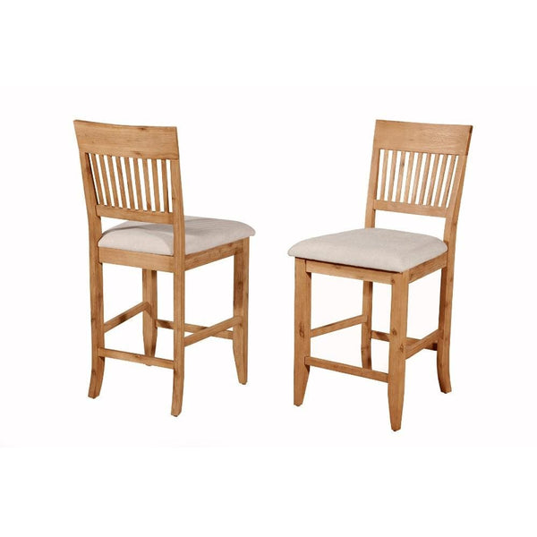 Wooden Pub Chair With Beige Fabric Upholstery, Set Of 2