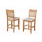 Wooden Pub Chair With Beige Fabric Upholstery, Set Of 2