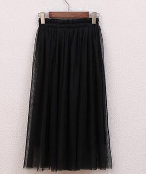 OHRYIYIE Tulle Skirts Women 2017 Summer Casual High Waist Long Skirt Elastic Waist Sun Fluffy Tutu Skirt Jupe Longue Femme S1003-Black-One Size-JadeMoghul Inc.