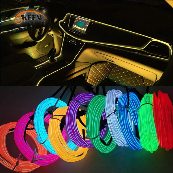 Okeen 1m/2m/3m/5m Neon LED Car Interior Lighting  Strips Auto LED Strip Garland EL Wire Rope Car Decoration lamp Flexible Tube JadeMoghul Inc. 
