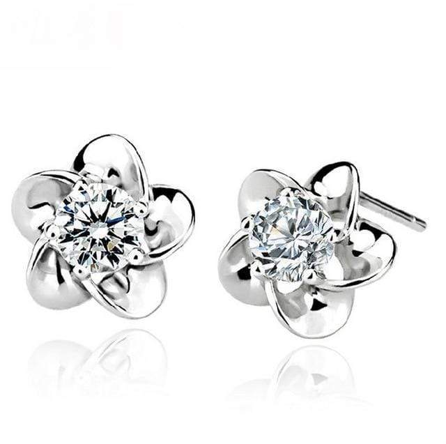 OMHXZJ Wholesale Fashion jewelry crystal five leaves flowers White AAA zircon Amethyst 925 sterling silver Stud earrings YS02 AExp
