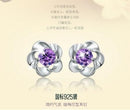 OMHXZJ Wholesale Fashion jewelry crystal five leaves flowers White AAA zircon Amethyst 925 sterling silver Stud earrings YS02-Purple-JadeMoghul Inc.