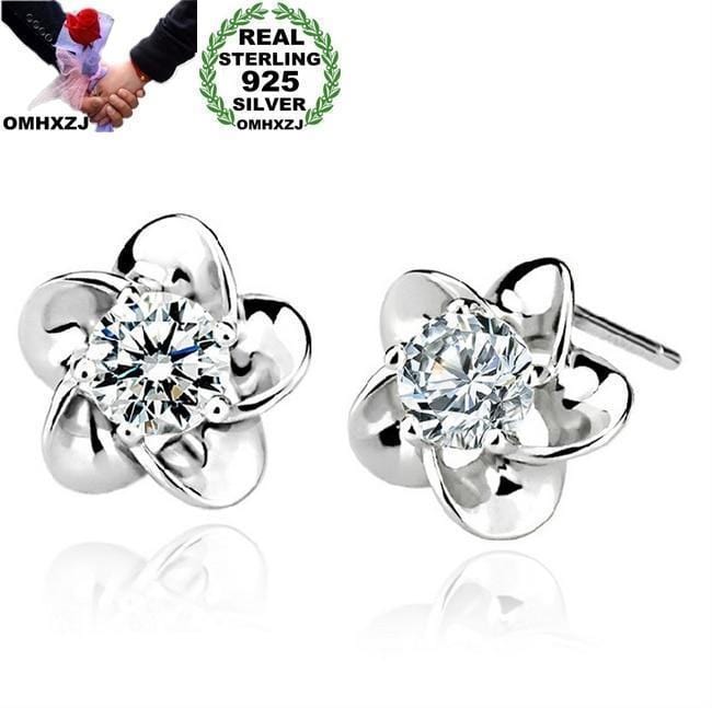 OMHXZJ Wholesale Fashion jewelry crystal five leaves flowers White AAA zircon Amethyst 925 sterling silver Stud earrings YS02-White-JadeMoghul Inc.