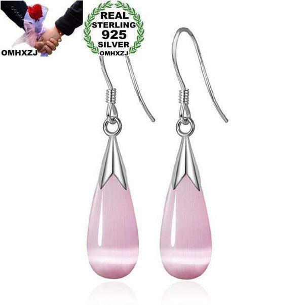 OMHXZJ Wholesale Fashion jewelry Girl woman man Men Red agate Drops water Opal cat's eye 925 sterling silver Stud earrings YS08 AExp