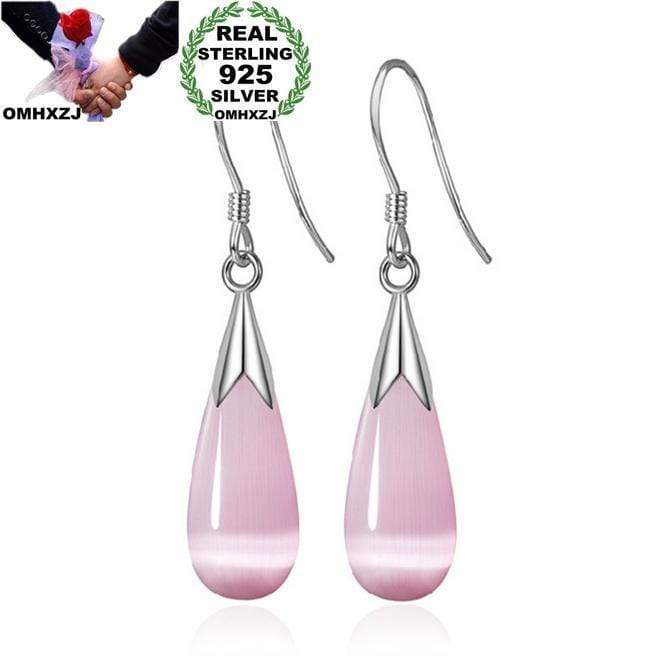 OMHXZJ Wholesale Fashion jewelry Girl woman man Men Red agate Drops water Opal cat's eye 925 sterling silver Stud earrings YS08 AExp