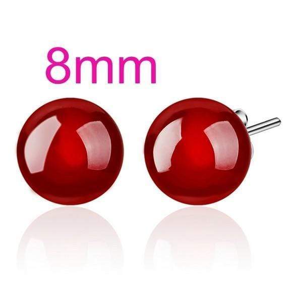OMHXZJ Wholesale Fashion jewelry Girl woman man Men Red agate Drops water Opal cat's eye 925 sterling silver Stud earrings YS08 AExp