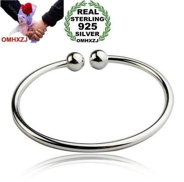 OMHXZJ Wholesale fashion jewelry round smooth bead woman kpop star opening 925 Sterling Silver adjustable bracelet Bangles SZ05