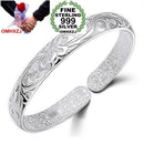 OMHXZJ Wholesale geometric fashion Flowers woman kpop star Fine 999 Sterling Silver opening adjustable bracelet Bangles SZ12--JadeMoghul Inc.