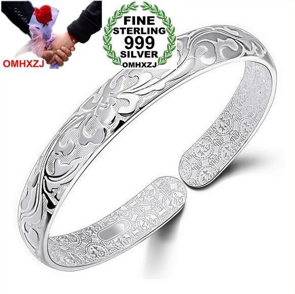OMHXZJ Wholesale geometric fashion Flowers woman kpop star Fine 999 Sterling Silver opening adjustable bracelet Bangles SZ12--JadeMoghul Inc.