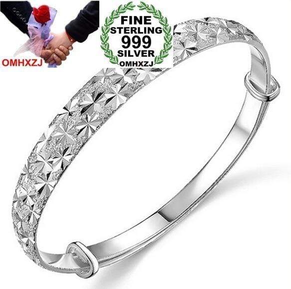 OMHXZJ Wholesale jewelry geometric Babysbreath woman fashion kpop star Fine 999 Sterling Silver adjustable Bangles SZ04