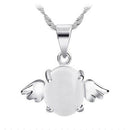 OMHXZJ Wholesale woman Angel wings Pink white Natural opal cat's eye 925 sterling silver NO Chain Necklace pendant Charms PE30 AExp