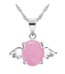 OMHXZJ Wholesale woman Angel wings Pink white Natural opal cat's eye 925 sterling silver NO Chain Necklace pendant Charms PE30 AExp