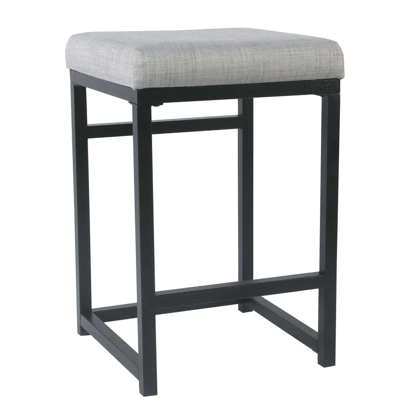 Open Back Metal Counter Stool with Fabric Upholstered Padded Seat, Gray and Black-Bar Stools & Tables-Gray and Black-Metal Plywood and Fabric-JadeMoghul Inc.