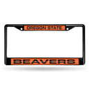 Subaru License Plate Frame Oregon State Black Laser Chrome Frame