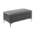 Ottoman Rectangular Tufted Leather Ottoman, Gray Benzara