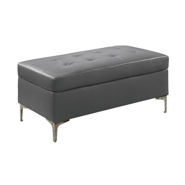 Ottoman Rectangular Tufted Leather Ottoman, Gray Benzara