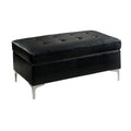 Ottoman Rectangular Tufted Leather Ottoman With Metal Legs, Black Benzara