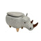 Ottoman Rhinoceros Shape Wooden Storage Ottoman with Fabric Upholstery, Light Gray and Brown Benzara