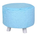 Ottoman Round Shape Wooden Ottoman with Faux Fur Upholstery, Light Blue and White Benzara