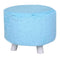 Ottoman Round Shape Wooden Ottoman with Faux Fur Upholstery, Light Blue and White Benzara