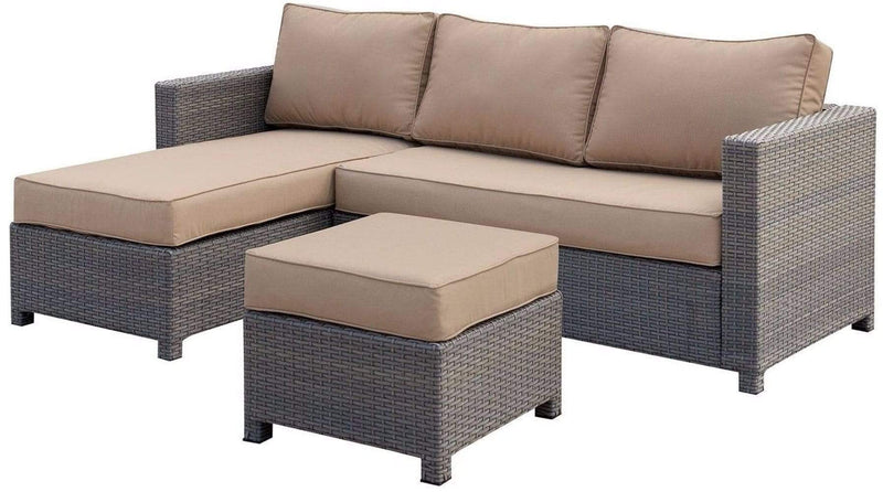 Ottoman Sabina Contemporary Patio Sectional With Ottoman, Tan & Dark Gray Benzara