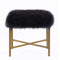 Ottoman Square Faux Fur Upholstered Ottoman with Tubular Metal Legs and X Shape Base, Black and Gold Benzara
