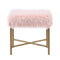Ottoman Square Faux Fur Upholstered Ottoman with Tubular Metal Legs and X Shape Base, Pink and Gold Benzara