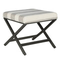 Ottoman Stripe Pattern Fabric Upholstered Ottoman with X Shape Metal Legs, Cream and Gray Benzara