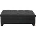 Transitional Linen & Wood Ottoman With Tufted Design, Gray