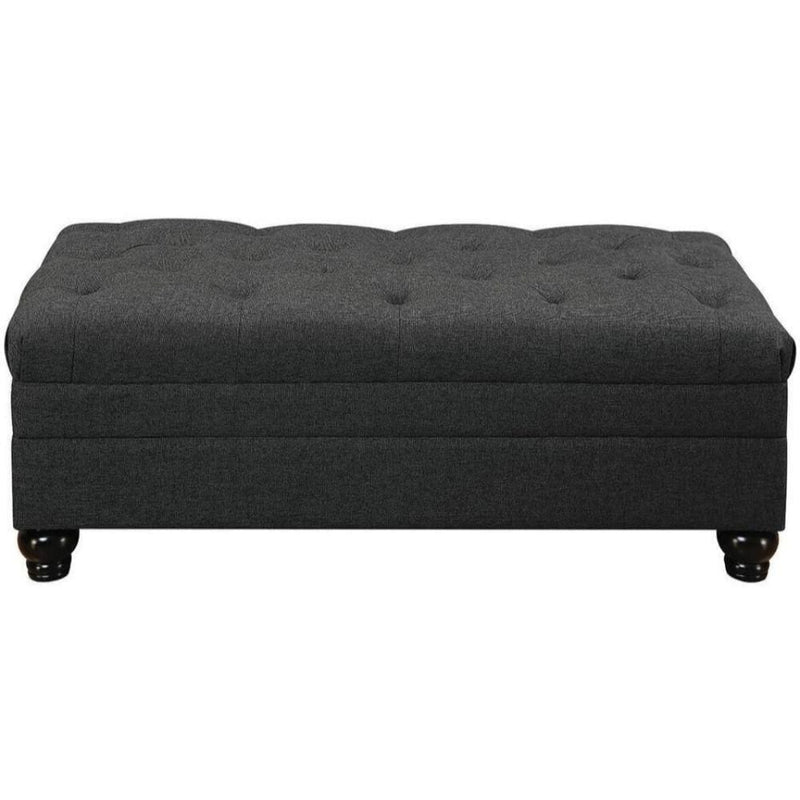 Transitional Linen & Wood Ottoman With Tufted Design, Gray