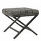 Tribal Pattern Fabric Upholstered Ottoman with X Shape Metal Legs, Black and Cream