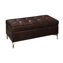 Tufted Leather Ottoman In Rectangular Shape, Brown