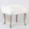 Wooden Ottoman with Faux Fur Upholstered Seat and Cabriole Legs, White and Brown