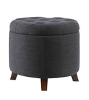 Ottomans Blue Ottoman - 20" X 20" X 17" Dark Blue Linen Upholstery Wood Leg Ottoman w/Storage HomeRoots