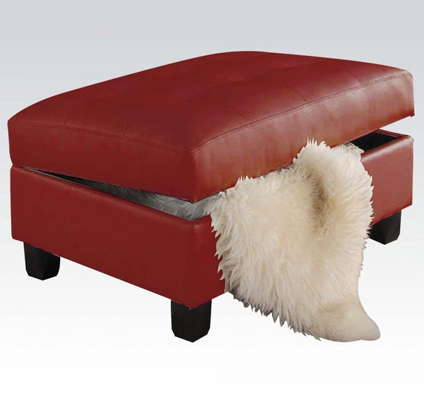 Ottomans Leather Ottoman - 38" X 26" X 18" Red Bonded Leather Match Ottoman With Storage HomeRoots