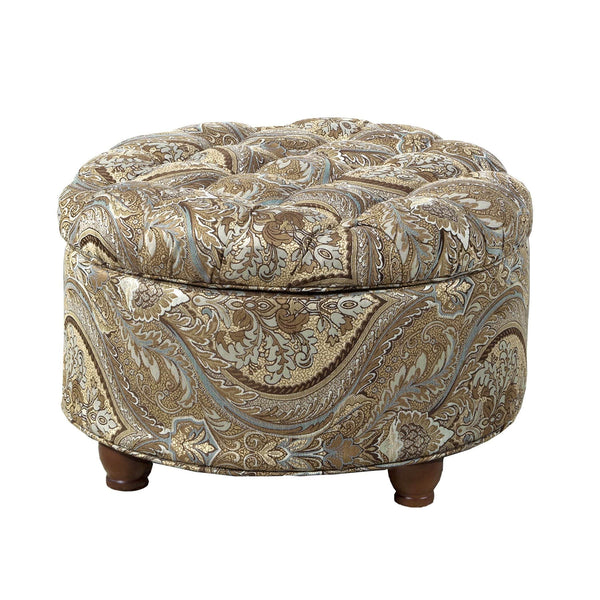 Ottomans Paisley Patterned Fabric Upholstered Wooden Ottoman with Hidden Storage, Multicolor Benzara