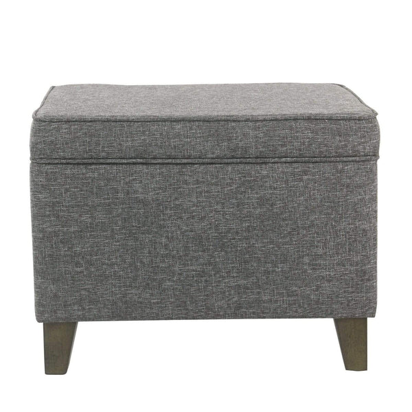 Ottomans Rectangular Fabric Upholstered Wooden Ottoman with Lift Top Storage, Gray Benzara