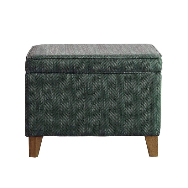 Ottomans Rectangular Fabric Upholstered Wooden Ottoman with Lift Top Storage, Green Benzara