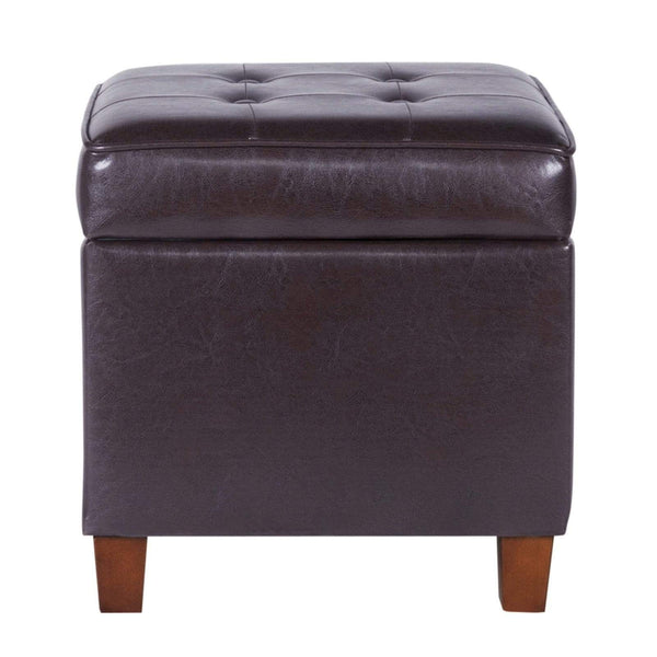 Ottomans Square Shape Leatherette Upholstered Wooden Ottoman with Tufted Lift Off Lid Storage, Brown Benzara