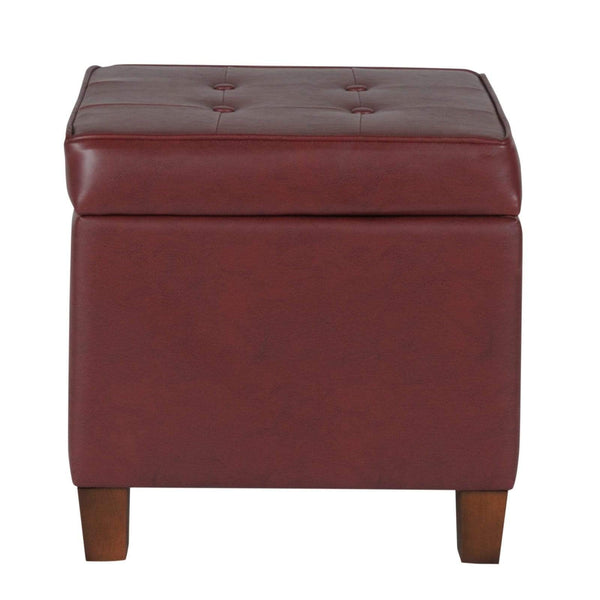 Ottomans Square Shape Leatherette Upholstered Wooden Ottoman with Tufted Lift Off Lid Storage, Red Benzara